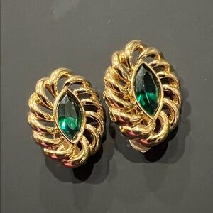 Vintage Swarovski earrings Emerald green clip on earrings